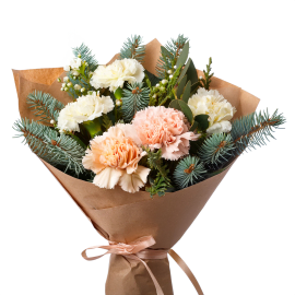 Blush Evergreen Carnations Winter Bouquet