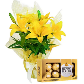 Sunshine Lily Bouquet with Ferrero Rocher