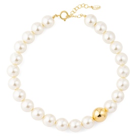 White Bead Necklace with Gold Accent