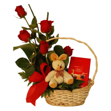 Um abraço de pelúcia em uma cesta