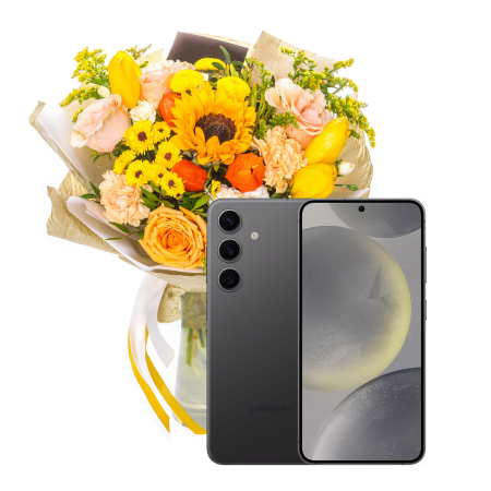 Conjunto de presente Samsung Galaxy S24 e Bouquet