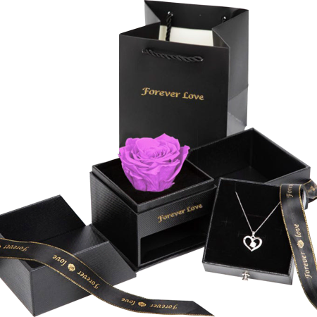 Rosa e colar de amor eterno